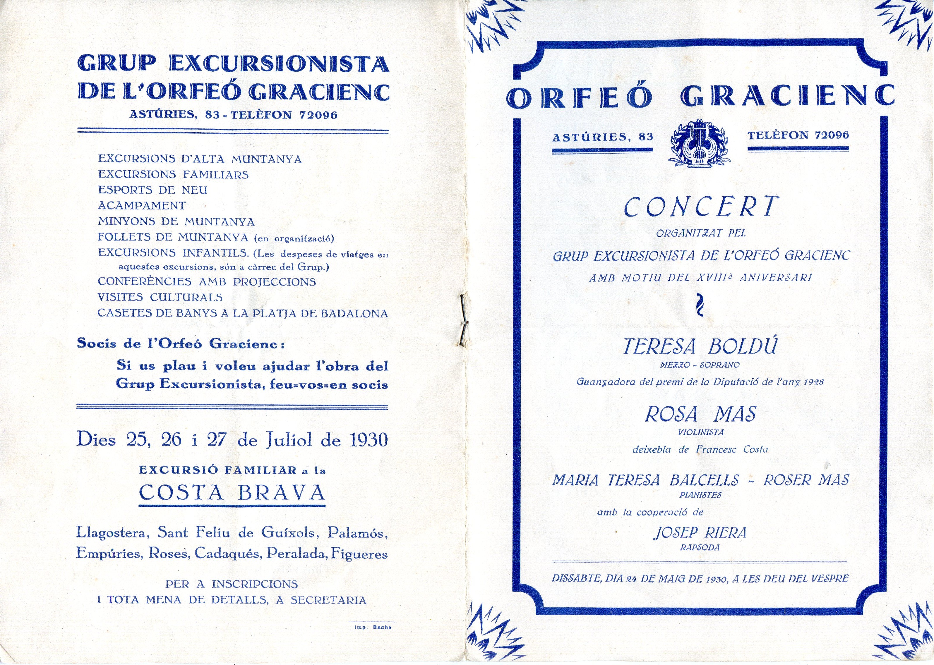 Concert organitzat pel Grup Excursionista de l'Orfeó Gracienc amb motiu del XVIIIè aniversari - Portada